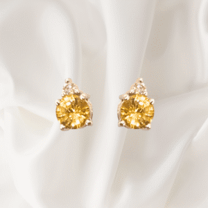 Earring 20.57 Ct Yellow Sapphire & 0.03 Ct Diamond Stud Earrings
