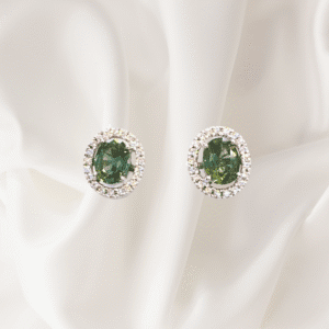1.74 Ct Green Sapphire & 0.20 Ct Diamond Earrings in 18K White Gold