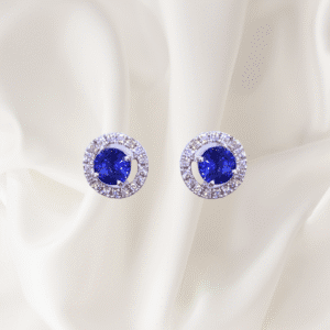 1.20 Ct Blue Sapphire & 0.27 Ct Diamond Stud Earrings