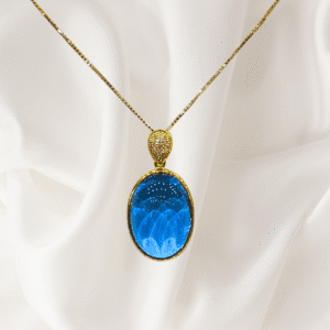 16.07 Ct Blue Topaz & 0.06 Ct Diamond Pendant in 18K Gold