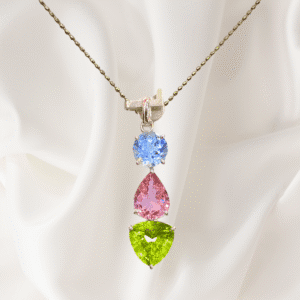 3.92 Ct Multi-Color Gemstone Pendant in 18K White Gold