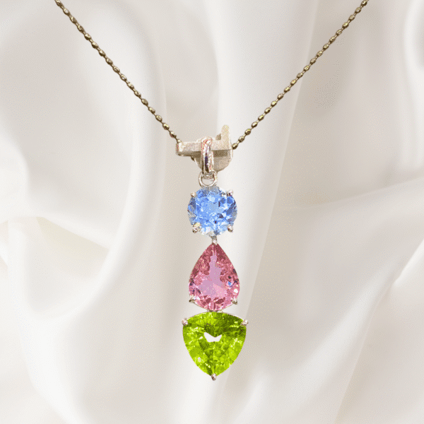 3.92 Ct Multi-Color Gemstone Pendant in 18K White Gold