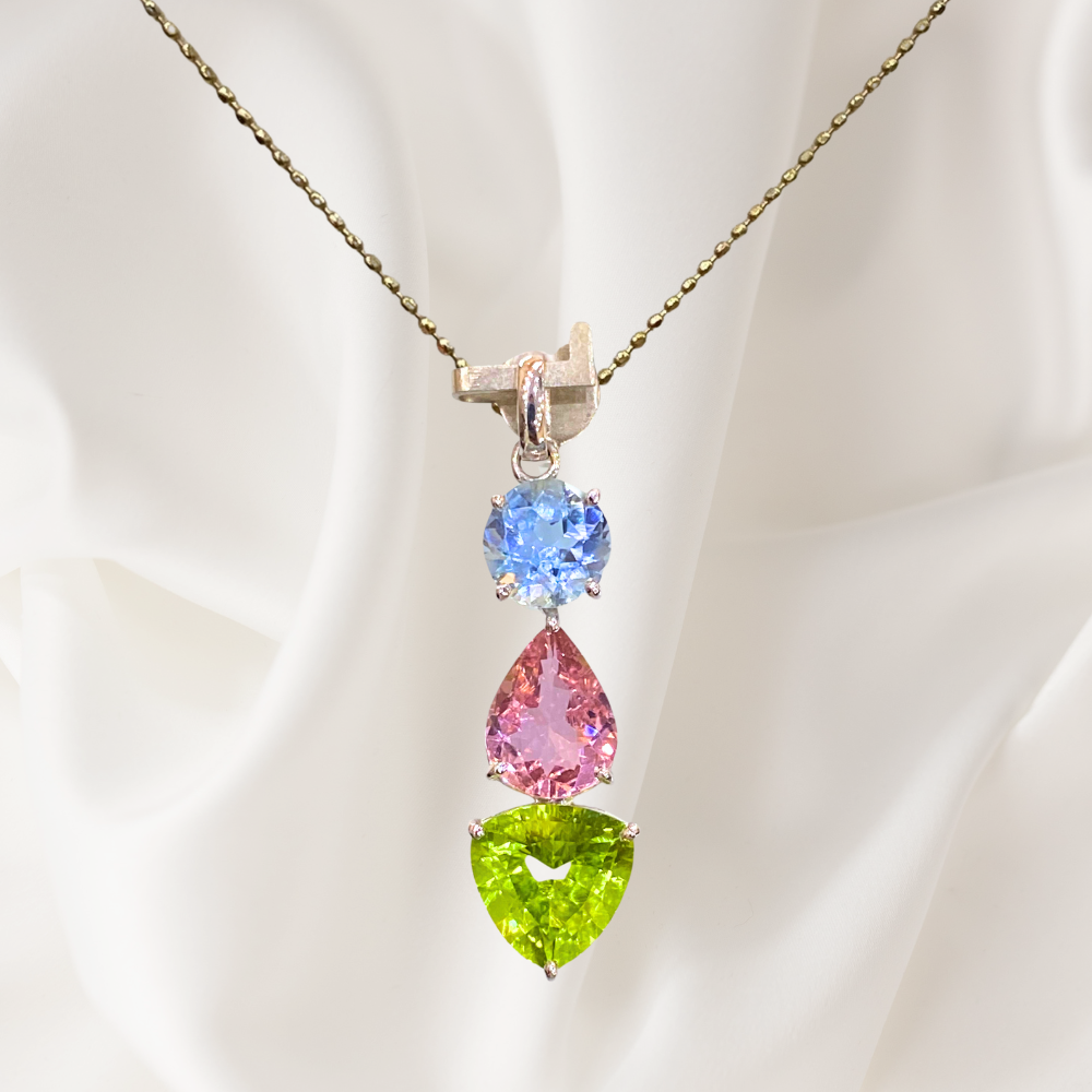 3.92 Ct Multi-Color Gemstone Pendant in 18K White Gold