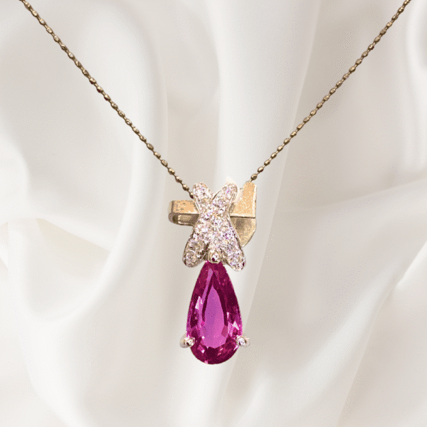 1.00 Ct Pink Sapphire & 0.07 Ct Diamond Pendant in 18K White Gold