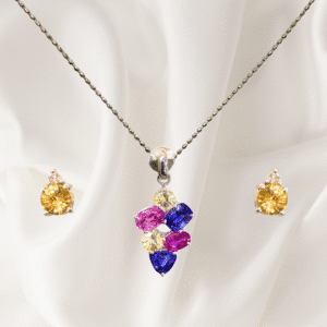 3.34 Ct Multi-Color Sapphire Pendant in 18K White Gold