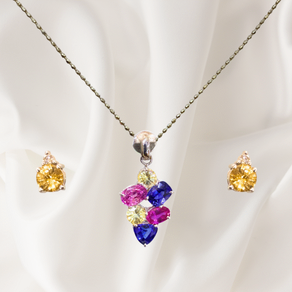 3.34 Ct Multi-Color Sapphire Pendant in 18K White Gold