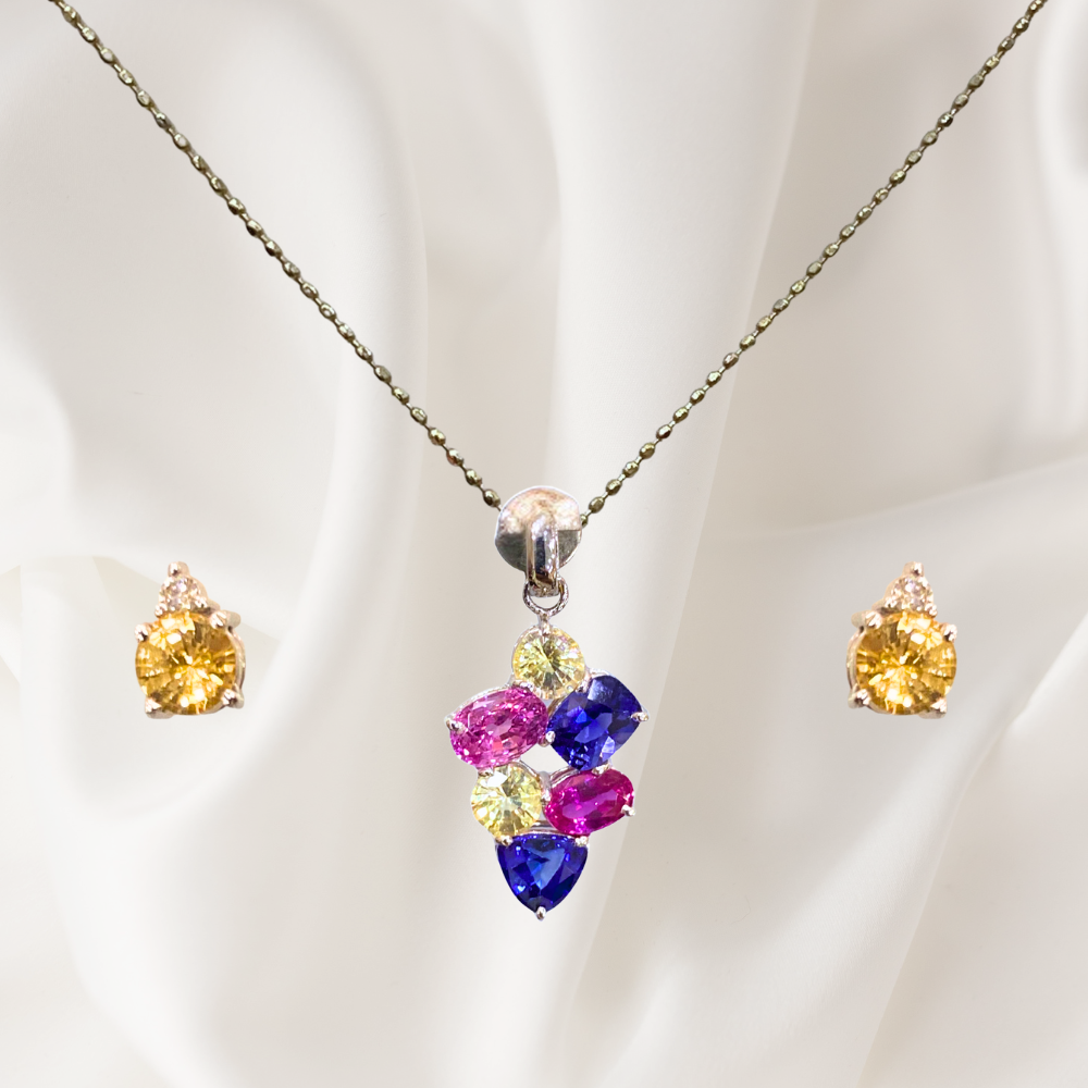 3.34 Ct Multi-Color Sapphire Pendant in 18K White Gold