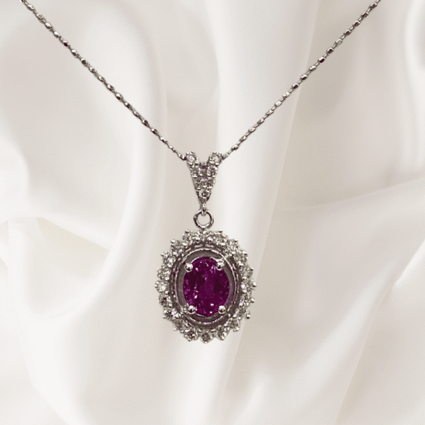 1.22 Ct Pink Sapphire & 0.38 Ct Diamond Cluster Pendant in 18K White Gold
