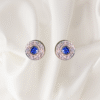 0.90 ct blue sapphire & 0.38 Ct diamond Studs in 18 k white gold studs