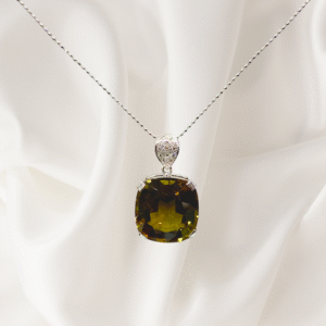 15.90 Ct Brown Tourmaline & 0.06 Ct Diamond Pendant set in 18 K White Gold