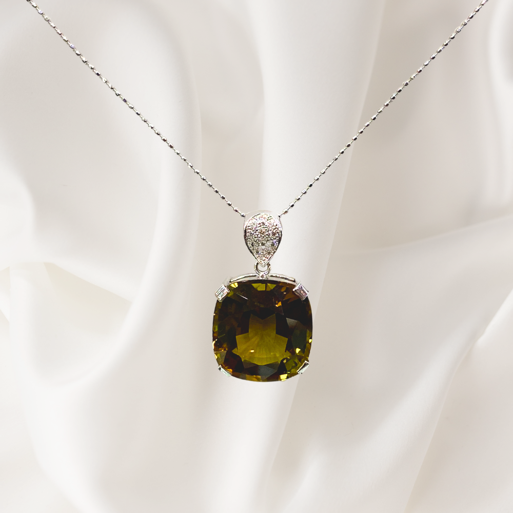 15.90 Ct Brown Tourmaline & 0.06 Ct Diamond Pendant set in 18 K White Gold