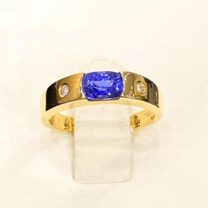 0.74 Ct Blue Sapphire & 0.02 Ct Diamond Ring in 18K Yellow Gold