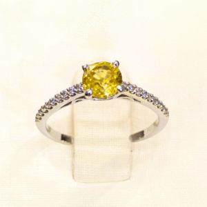 0.85 Ct Yellow Sapphire & 0.11 Ct Diamond Ring in White Gold