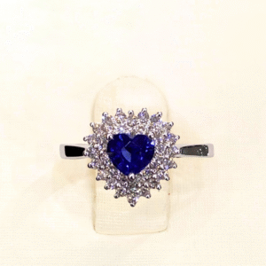 0.63 Ct Heart-Shaped Blue Sapphire & 0.28 Ct Diamond Ring in White Gold