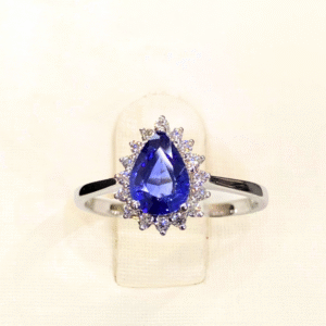 0.93 Ct Pear-Shaped Blue Sapphire & 0.15 Ct Diamond Pendant in White Gold