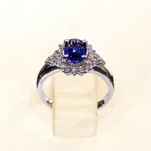 1.25 Ct C/F Blue Sapphire & 0.42 Ct Diamond Ring in White Gold