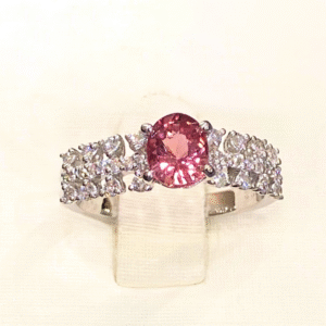 1.03 Ct Padparadscha Sapphire & 0.32 Ct Diamond Ring in White Gold