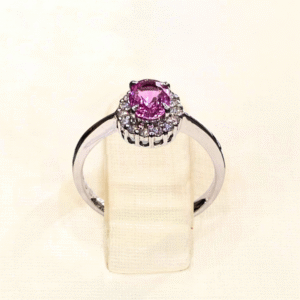 0.86 Ct Pink Sapphire & 0.15 Ct Diamond Ring in 18K White Gold