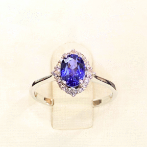 1.33 Ct Blue Sapphire & 0.16 Ct Diamond Ring in 18K White Gold