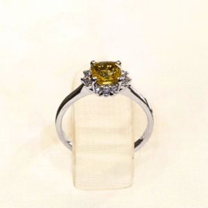 0.92 Ct Yellow Sapphire & 0.13 Ct Diamond Ring in 18K White Gold