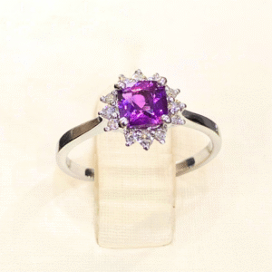 0.78 Ct Purple Sapphire & 0.13 Ct Diamond Ring in 18K White Gold