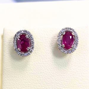 2.20 Ct Vivid Ruby & 0.90 Ct VVS1 Diamond Studs in 18K White Gold