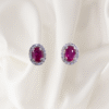 2.20 Ct Vivid Ruby & 0.90 Ct VVS1 Diamond Studs in 18K White Gold