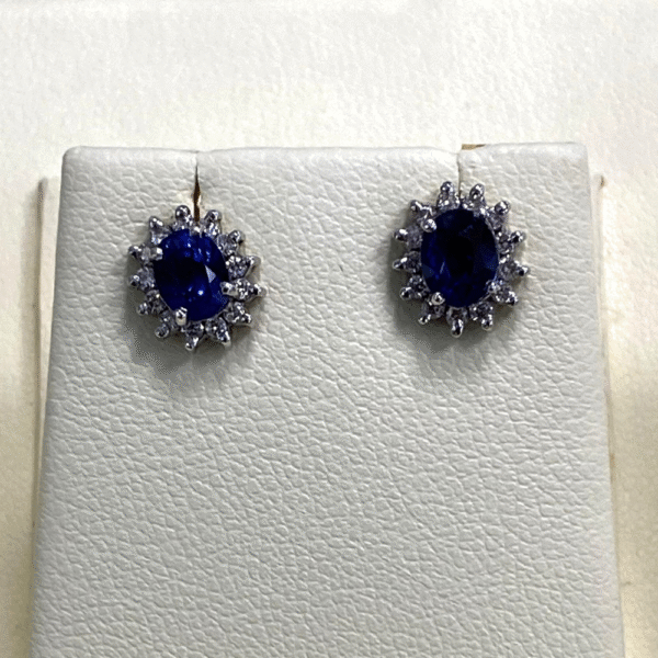 2.24 Ct Royal Blue Sapphire & 0.50 Ct VVS1 Diamond Studs in White Gold