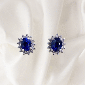 2.24 Ct Royal Blue Sapphire & 0.50 Ct VVS1 Diamond Studs in White Gold