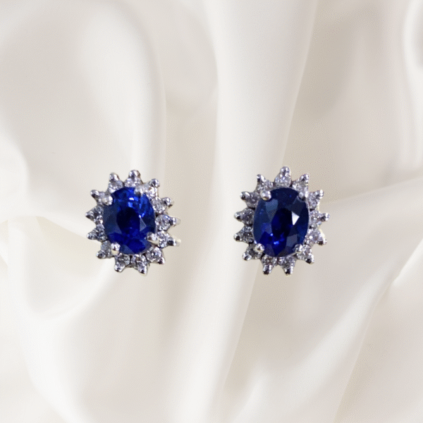 2.24 Ct Royal Blue Sapphire & 0.50 Ct VVS1 Diamond Studs in White Gold