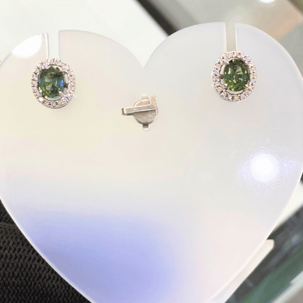 1.74 Ct Green Sapphire & 0.20 Ct Diamond Earrings in 18K White Gold
