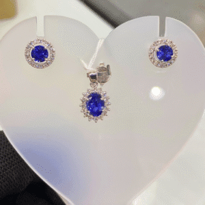 1.20 Ct Blue Sapphire & 0.27 Ct Diamond Stud Earrings
