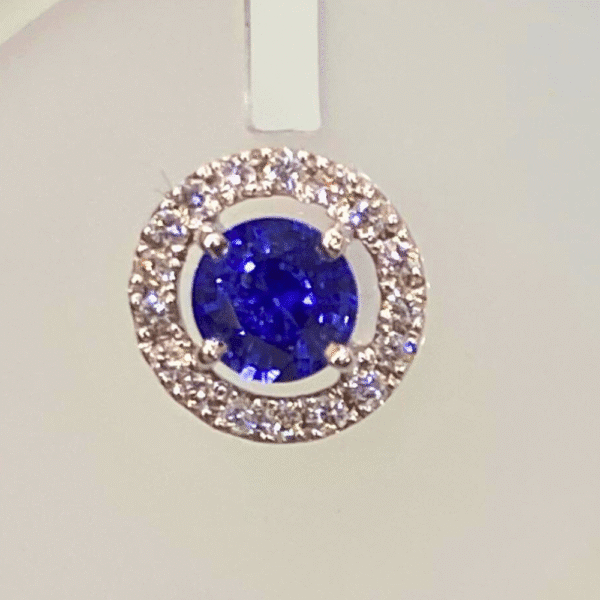 1.20 Ct Blue Sapphire & 0.27 Ct Diamond Stud Earrings