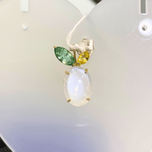 2.76 Ct Moonstone, Green Quartz & Citrine Pendant in 18K Yellow Gold