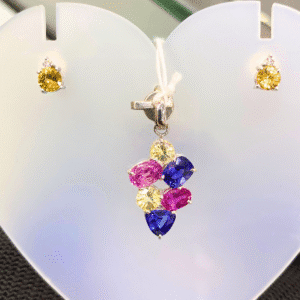 3.34 Ct Multi-Color Sapphire Pendant in 18K White Gold