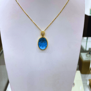 16.07 Ct Blue Topaz & 0.06 Ct Diamond Pendant in 18K Gold