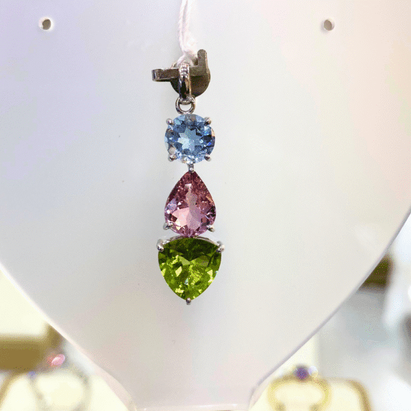 3.92 Ct Multi-Color Gemstone Pendant in 18K White Gold