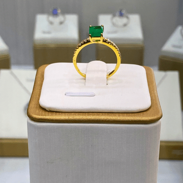 0.78 Ct Emerald & 0.16 Ct Diamond Ring in 18K Yellow Gold