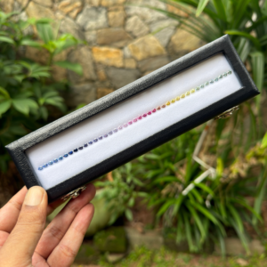 Discover this vibrant unheated rainbow sapphire set – total 7.95 Ct with 40 beautiful pear-shaped gemstones in mix colors from Sri Lanka. AAA clarity and 100% natural.
