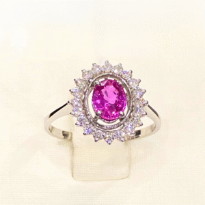 0.90 Ct Pink Sapphire & 0.27 Ct Diamond Cluster Ring in 18K White Gold