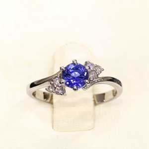 0.52 Ct Blue Sapphire & 0.11 Ct Diamond Ring in 18K White Gold