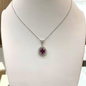 1.22 Ct Pink Sapphire & 0.38 Ct Diamond Cluster Pendant in 18K White Gold